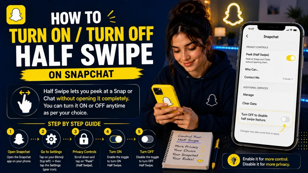 How to Turn On / Turn Off Half Swipe on Snapchat