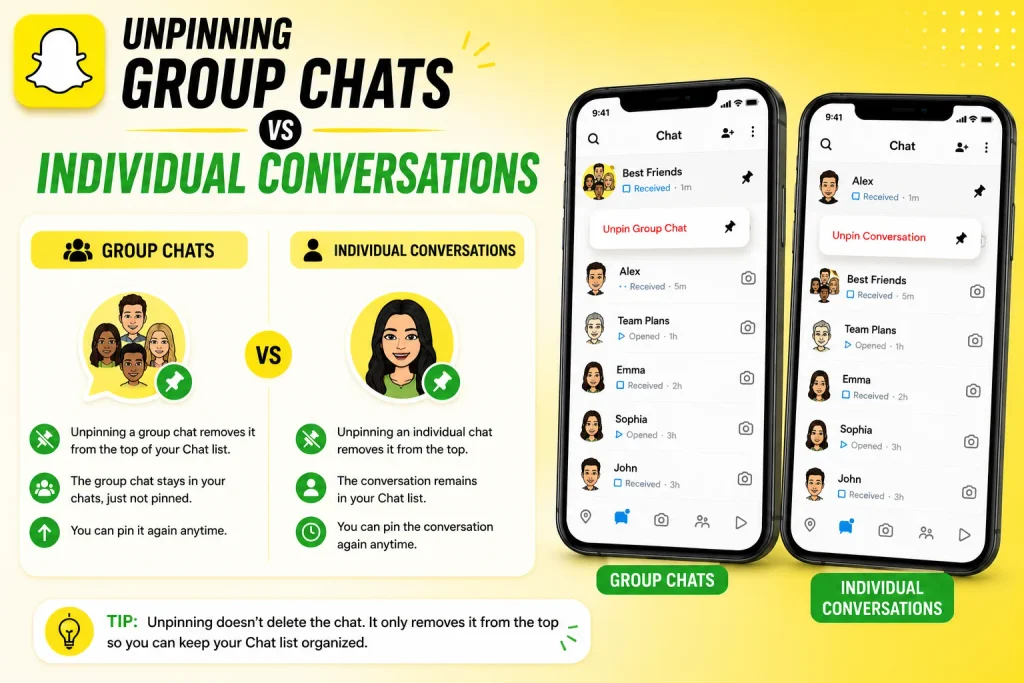 Unpinning Group Chats vs Individual Conversations